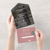 Classy Dusty Roze RSVP Foto QR Code Bruiloft All In One Uitnodiging (Afscheurbaar)