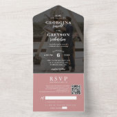 Classy Dusty Roze RSVP Foto QR Code Bruiloft All In One Uitnodiging (Binnen)