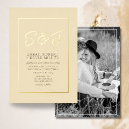 Classy Earth Tone Citroen Geel Goud Lijst Foto Folie Uitnodiging