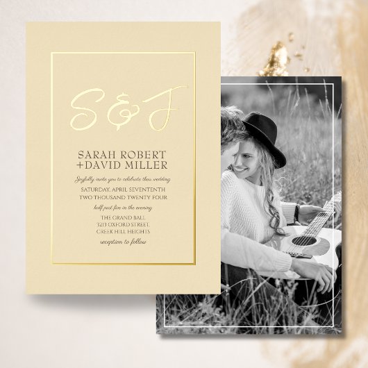 Classy Earth Tone Citroen Geel Goud Lijst Foto Folie Uitnodiging