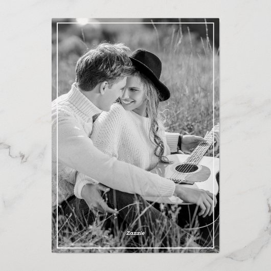 Classy Earth Tone Sage Groen Goud Lijst Foto Folie Uitnodiging (Achterkant)