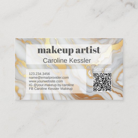 Classy Eenvoudig Grijs Wit Goud Marmeren Kunstpatr Visitekaartje (Achterkant)