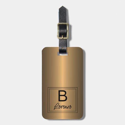 Classy Eenvoudig Zwart Brons Goud Staal Metallic Bagagelabel (Voorkant verticaal)