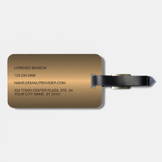 Classy Eenvoudig Zwart Brons Goud Staal Metallic Bagagelabel (Achterkant horizontaal)