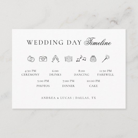 Classy Eenvoudige Bruiloft Dag Tijdlijn Orde van E Informatiekaartje (Voorkant)
