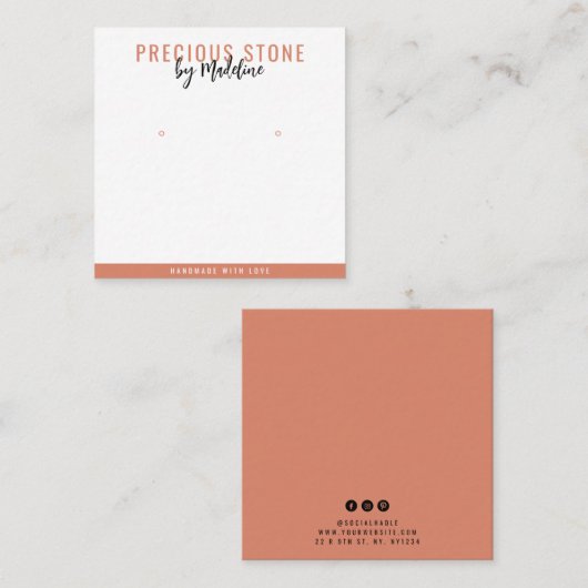 Classy eenvoudige perzik oorbel display vierkante visitekaartje (Voorkant / Achterkant)