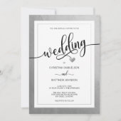 Classy eenvoudige zwart en wit hart zilveren bruil kaart (Voorkant)