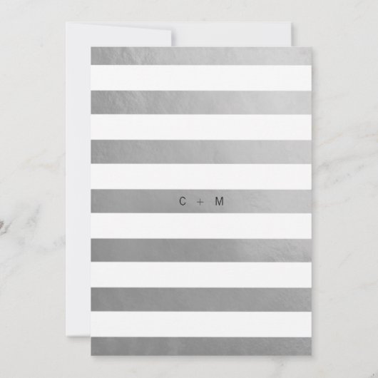 Classy eenvoudige zwart en wit hart zilveren bruil kaart (Achterkant)