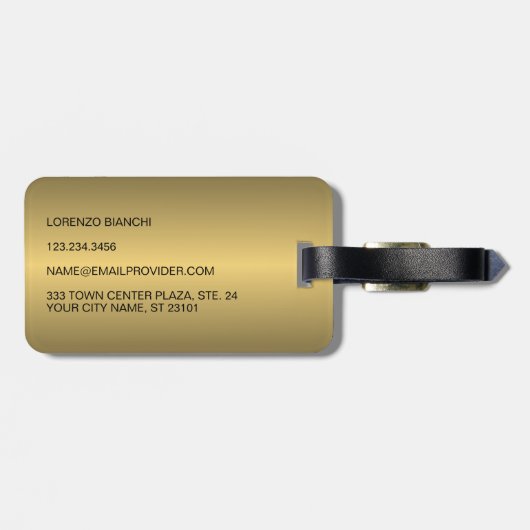 Classy eenvoudige zwart geel goud staal metallic bagagelabel (Achterkant horizontaal)