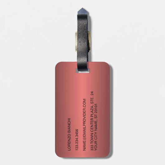 Classy eenvoudige zwarte wijn rood staal metallic bagagelabel (Achterkant verticaal)