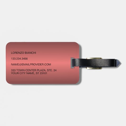 Classy eenvoudige zwarte wijn rood staal metallic bagagelabel (Achterkant horizontaal)