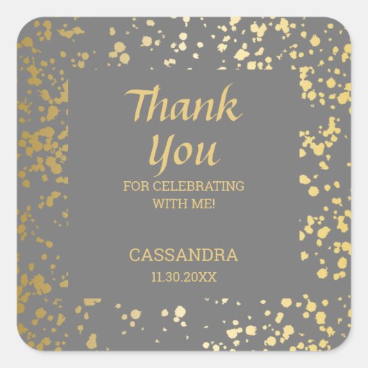 Classy Egypt Gold Sprinkles Grijs Bedankt Vierkante Sticker (Voorkant)