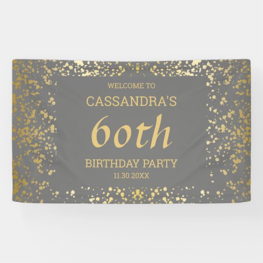 Classy Egypt Gold Sprinkles Grijs Verjaardag Spandoek (Horizontaal)