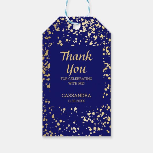 Classy Egypt Gold Sprinkles Navy Blue Dank u Cadeaulabel (Voorkant)