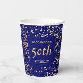 Classy Egypt Gold Sprinkles Navy Blue Verjaardag Papieren Bekers (Achterkant)