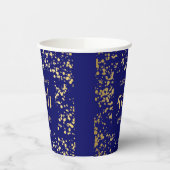 Classy Egypt Gold Sprinkles Navy Blue Verjaardag Papieren Bekers (Links)