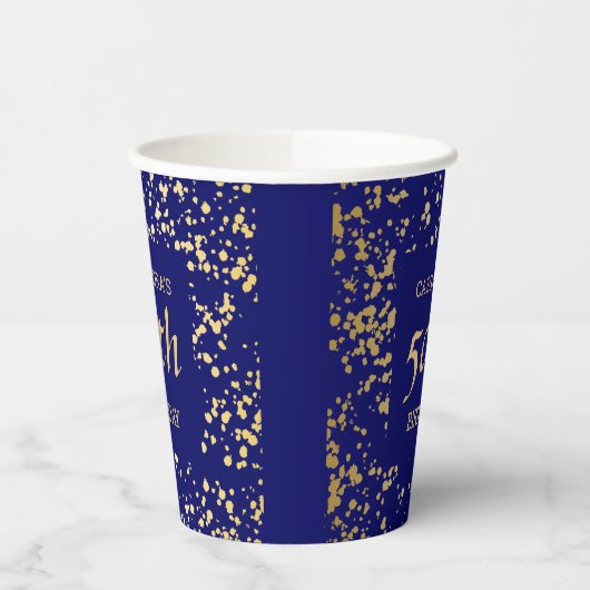 Classy Egypt Gold Sprinkles Navy Blue Verjaardag Papieren Bekers (Links)