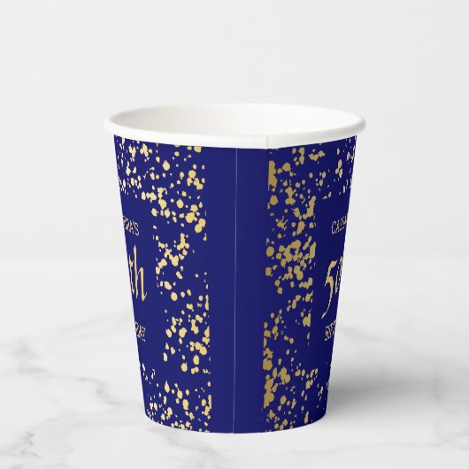 Classy Egypt Gold Sprinkles Navy Blue Verjaardag Papieren Bekers (Rechts)