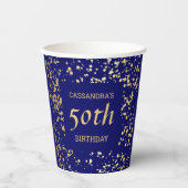 Classy Egypt Gold Sprinkles Navy Blue Verjaardag Papieren Bekers (Voorkant)