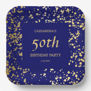 Classy Egypt Gold Sprinkles Navy Blue Verjaardag Papieren Bordje