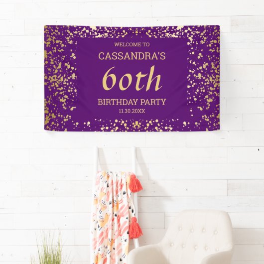 Classy Egypt Gold Sprinkles Paarse Verjaardag Spandoek (Insitu)