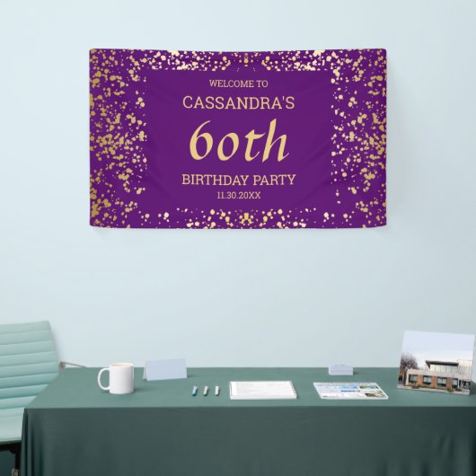 Classy Egypt Gold Sprinkles Paarse Verjaardag Spandoek (Beurs)