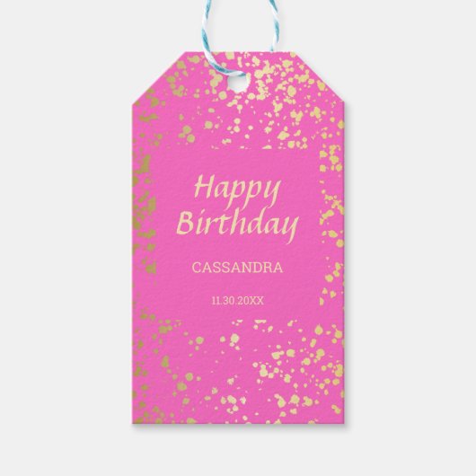 Classy Egypt Gold Sprinkles Roze Verjaardag Cadeaulabel (Voorkant)