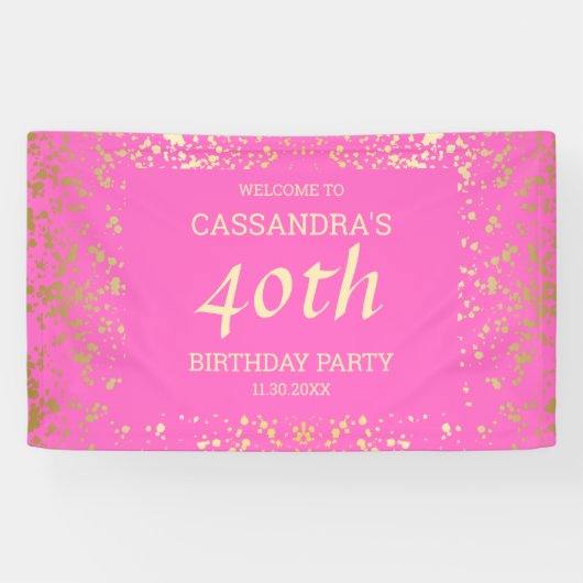 Classy Egypt Gold Sprinkles Roze Verjaardag Spandoek (Horizontaal)