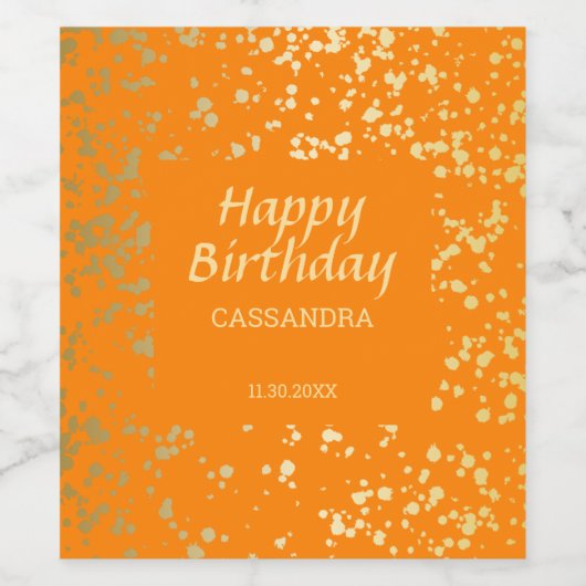 Classy Egypt Gold Sprinkles Sinaasappel Verjaardag Wijn Etiket (Enkel label)