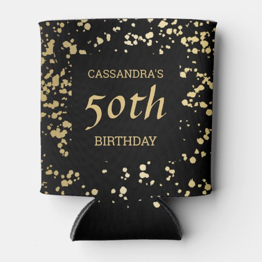 Classy Egypt Gold Sprinkles Zwart Verjaardag Blikjeskoeler (Voorkant)