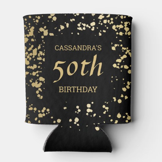 Classy Egypt Gold Sprinkles Zwart Verjaardag Blikjeskoeler (Achterkant)