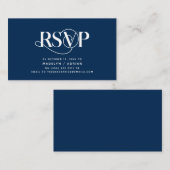 Classy Elegance, Navy Blue Script, RSVP reageert Informatiekaartje (Voorkant / Achterkant)