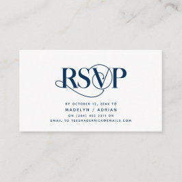 Classy Elegance, Navy Blue Script, RSVP reageren Informatiekaartje