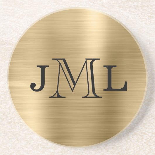 Classy Elegant 3 letters Monogram geborsteld goud Zandsteen Onderzetter (Voorkant)