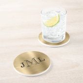 Classy Elegant 3 letters Monogram geborsteld goud Zandsteen Onderzetter (Zijkant)