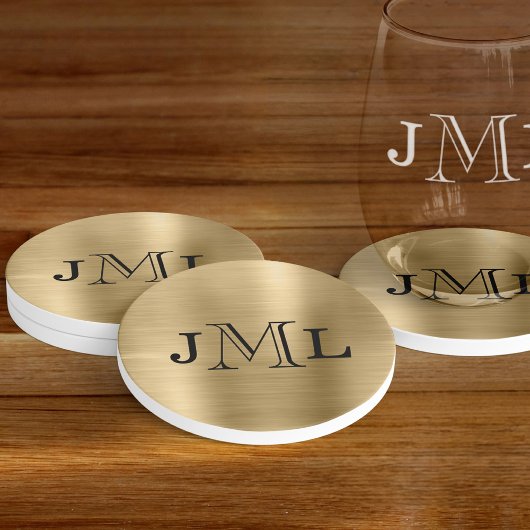 Classy Elegant 3 letters Monogram geborsteld goud Zandsteen Onderzetter