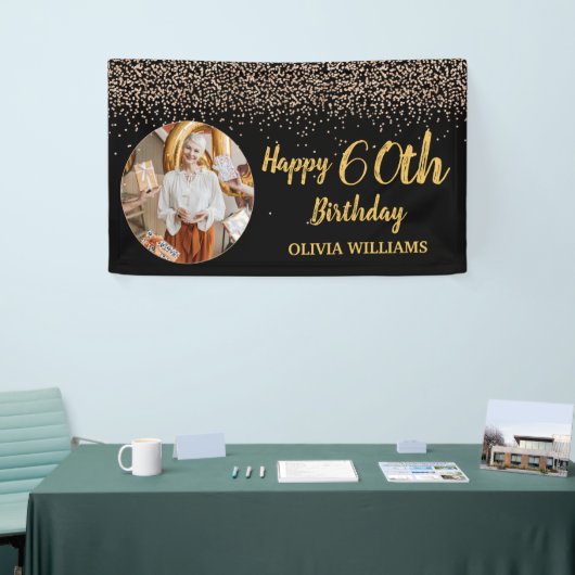 Classy Elegant 60th Birthday Black Gold Glitter Spandoek (Beurs)