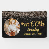 Classy Elegant 60th Birthday Black Gold Glitter Spandoek (Horizontaal)