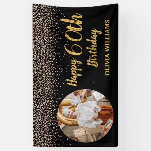 Classy Elegant 60th Birthday Black Gold Glitter Spandoek (Verticaal)