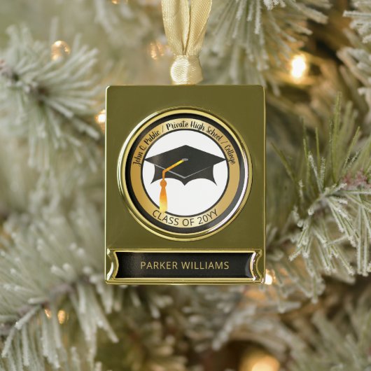 Classy Elegant Afstudeerder Pet School Afstuderen  Verguld Banner Ornament (Boom)