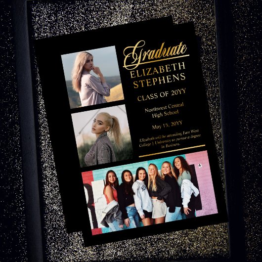 Classy Elegant Afstuderen Afstuderen 3 Foto Folie Uitnodiging