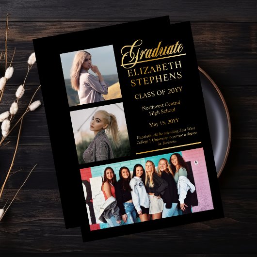 Classy Elegant Afstuderen Afstuderen 3 Foto Folie Uitnodiging