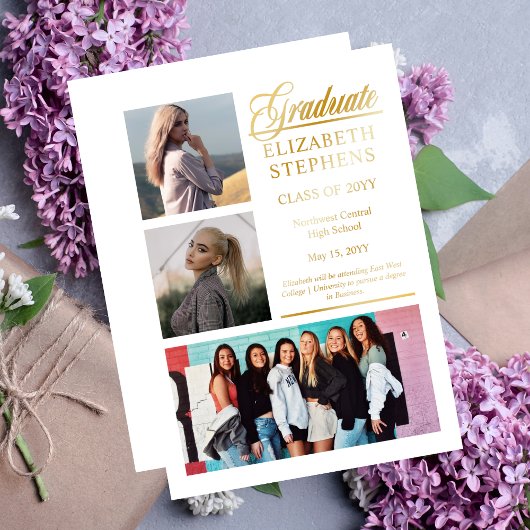 Classy Elegant Afstuderen Afstuderen 3 Foto Folie Uitnodiging