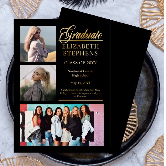 Classy Elegant Afstuderen Afstuderen 3 Foto Folie Uitnodiging