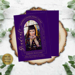 Classy Elegant Arched Photo Paars Afstuderen Folie Uitnodiging