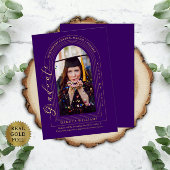 Classy Elegant Arched Photo Paars Afstuderen Folie Uitnodiging