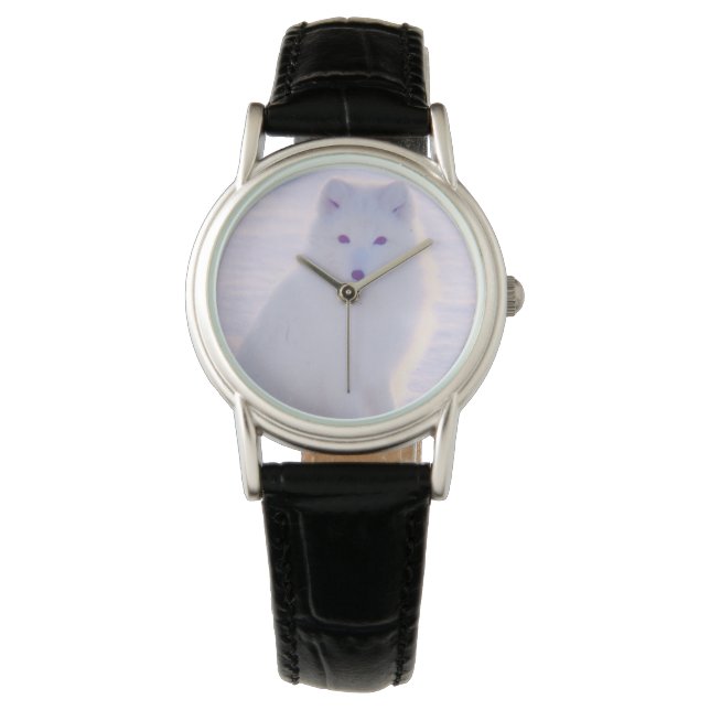 Classy Elegant Arctic Winter Fox Foto ontworpen Horloge (Voorkant)