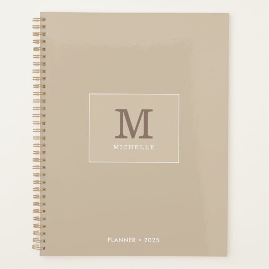 Classy Elegant Beige Custom Name Monogram Planner (Voorkant)