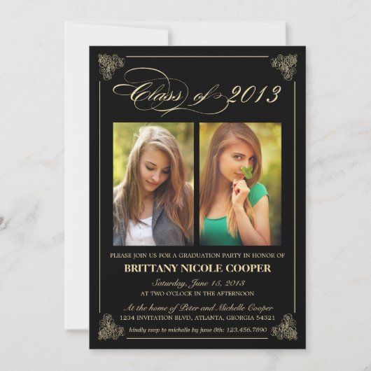 Classy Elegant Black 2013 Afstuderen Photo Invite Kaart (Voorkant)