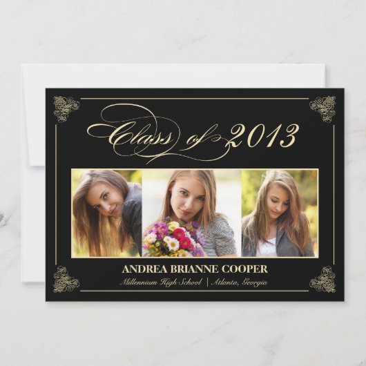 Classy Elegant Black 2013 Afstuderen Photo Invite Kaart (Voorkant)